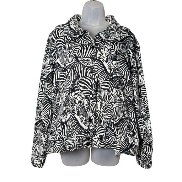 Alfred Dunner Zebra Jacket Plus Size 16 Black White Monochrome African Print - Picture 1 of 9